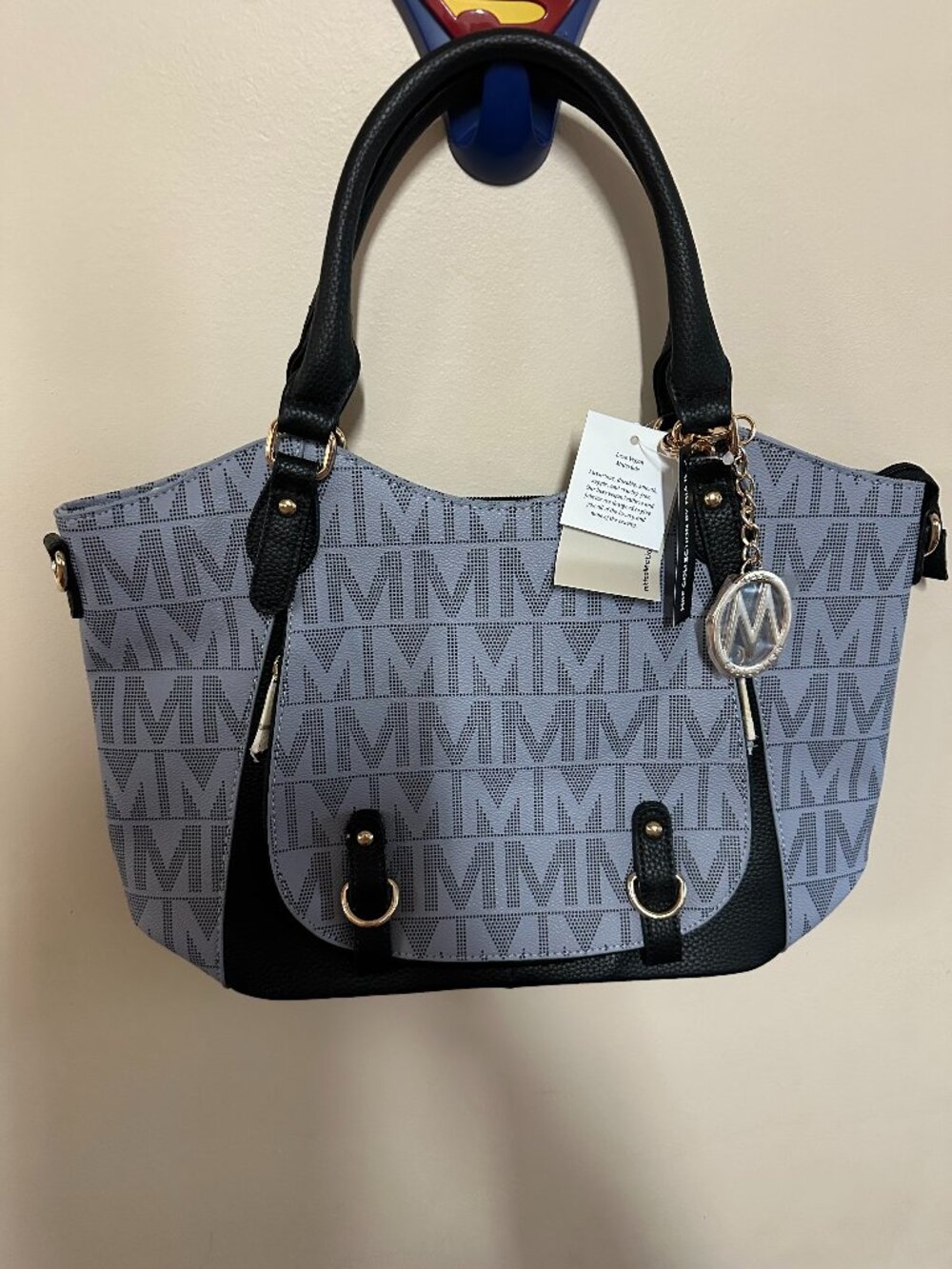 MKF Collection Mia K Gray Black Monogram Satchel Shoulder Bag NWT